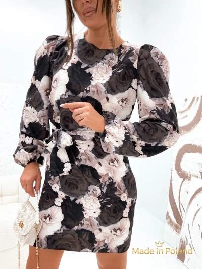 Ženska kratka vzorčasta obleka s cvetličnim motivom