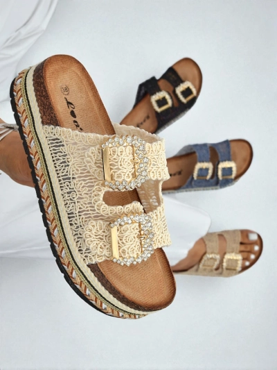 Royalfashion ženski natikači z bleščečimi sponkami GlamCork