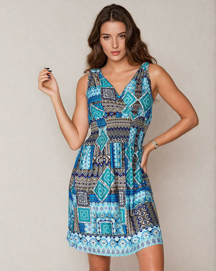 Royalfashion Ženska mini obleka iz blaga z okrasnim potiskom