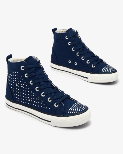 Royalfashion Granatowe wysokie trampki z cyrkoniami Totulu