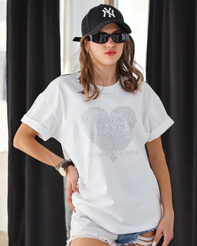 Royalfashion Ženska bombažna majica LOVE z diamanti