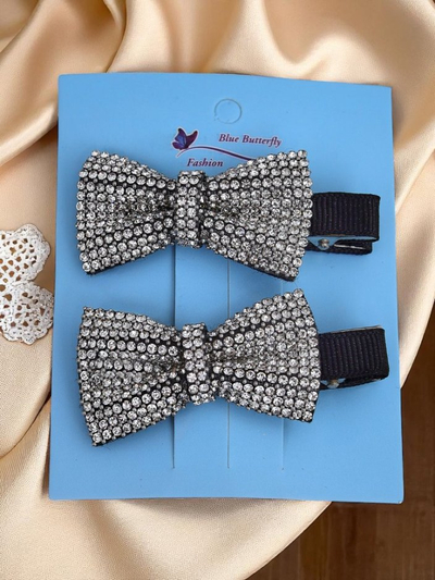 Royalfashion Set dveh lasnih sponk z mašnicami in kristalčki Isadora