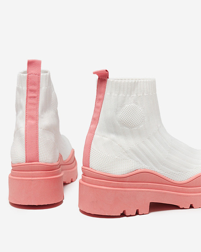 Royalfashion Botki damskie na grubszej podeszwie w kolorze biało- różowym Korlico