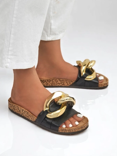 Royalfashion Črni ženski natikači z okrasjem Sofig