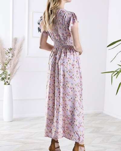 Royalfashion Różowa damska sukienka midi w kwiaty