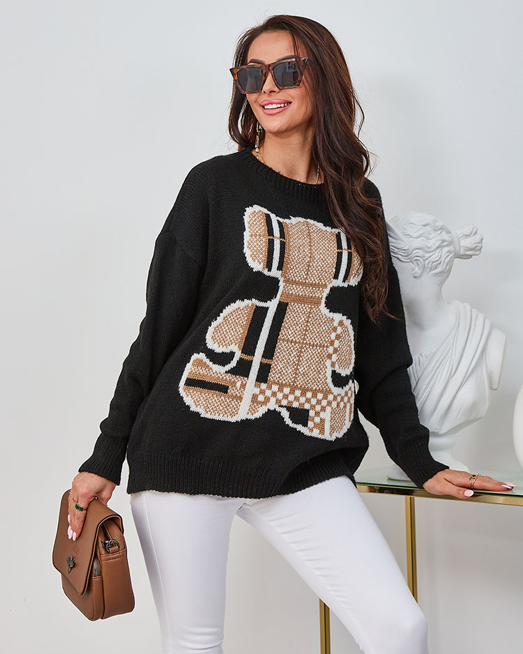 Royalfashion Black Ženski pulover z medvedkom