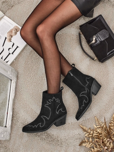 Ženski gležnarji kavbojski stil Velvet Ash – s peto