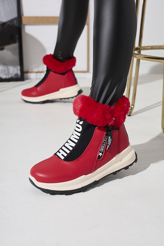 Royalfashion Czerwone damskie ocieplane botki z futerkiem Scherr