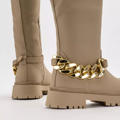 OUTLET Beżowe damskie kozaki do kolana Filusio - Obuwie