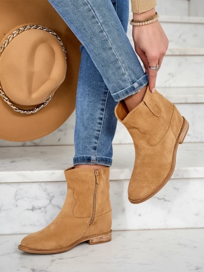 Royalfashion smeđe čizme do gležnja s kaubojskim stilom na pokrivenoj peti Patorias