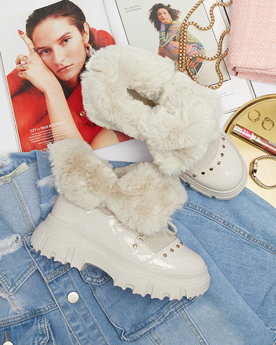 Royalfashion Beżowe damskie sznurowane buty a'la śniegowce Fentes