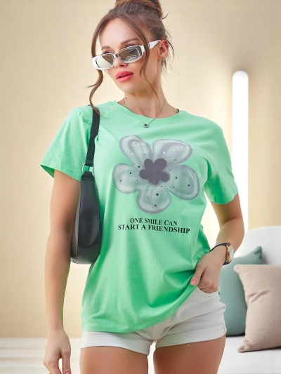 Royalfashion Ženska bombažna majica s cvetom