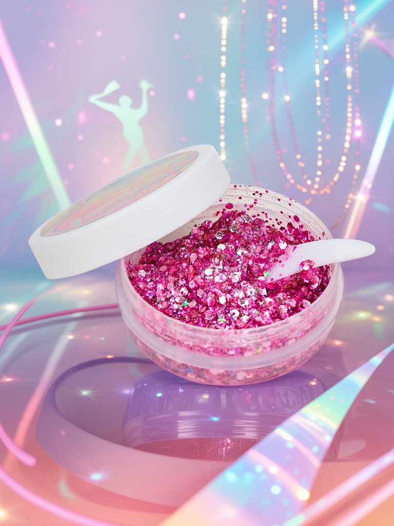 Bleščeči gel za okrasitev obraza v roza barvi