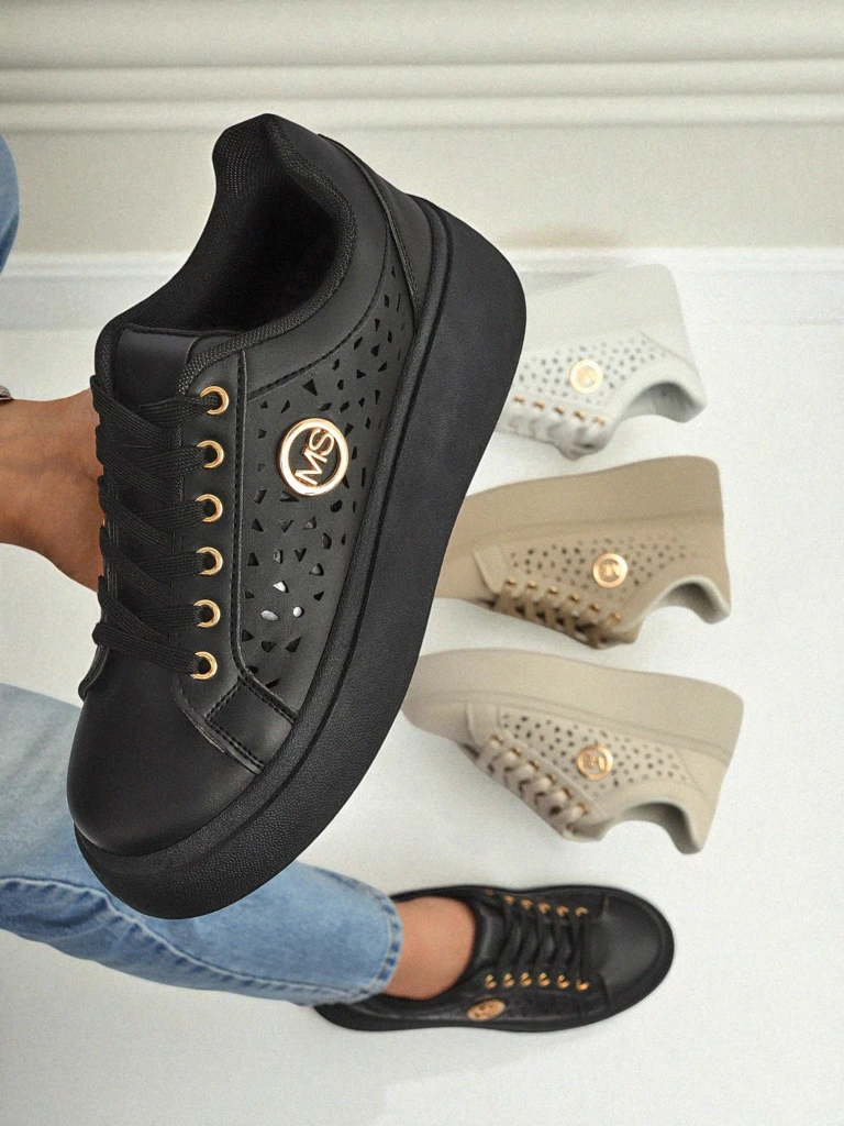 Aurelia Nero - Črna platforma Royalfashion iz eko usnja, model LH201-8