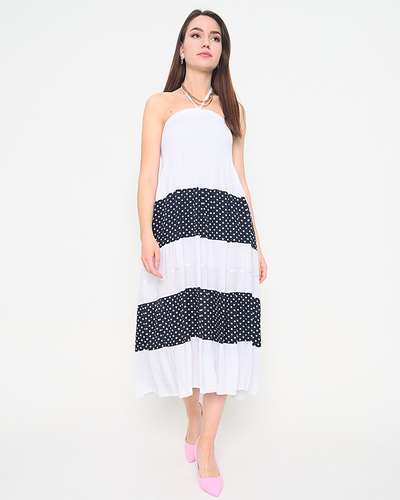 Biała sukienka w groszki PLUS SIZE - Odzież