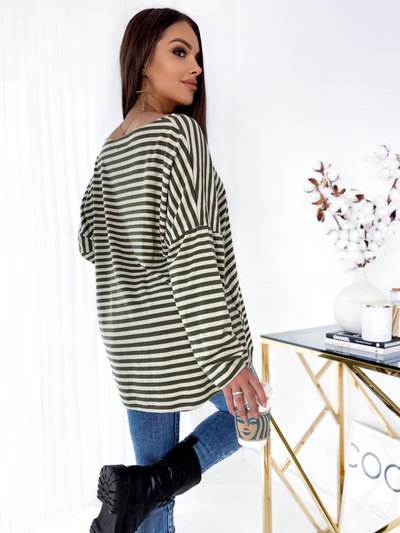 Royalfashion Ženska zelena črtasta bluza z brokatom