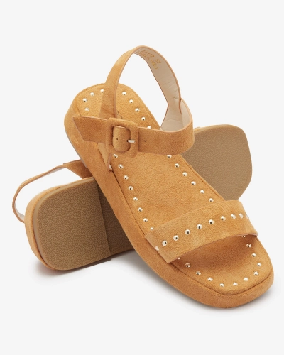 Royalfashion Brązowe sandały damskie z dżetami Franssia