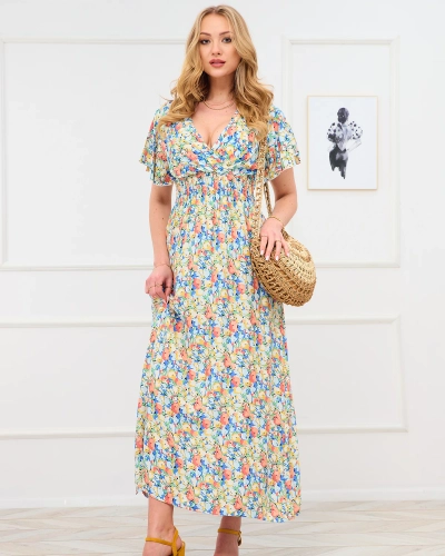 Royalfashion Żółta damska sukienka maxi w kwiaty