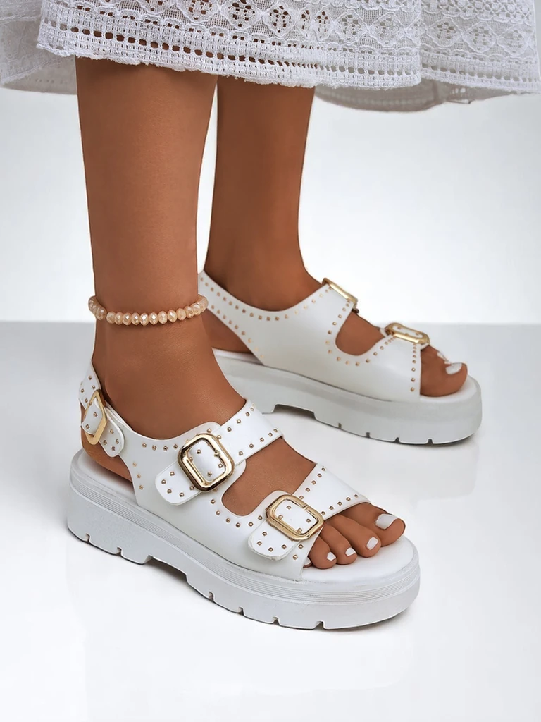 Royalfashion Sandalias de mujer con suela más gruesa y pedrería Rocky Chic