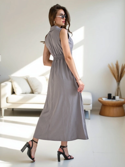 Royalfashion Ženska brezrokavna obleka z zavitim ovratnikom Bizness