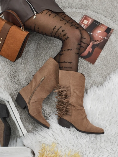 Kavbojke damskie na obcasie z frędzelkami Selva