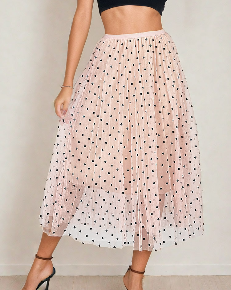 Royalfashion Žensko dvoslojno polka dot midi krilo