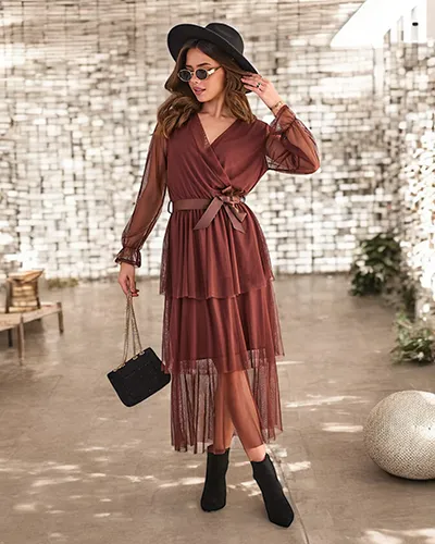 Royalfashion Duga ženska haljina sa naborima