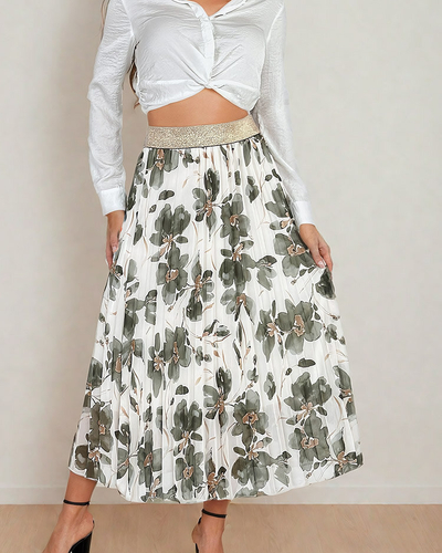 Royalfashion Žensko plisirano cvetlično midi krilo