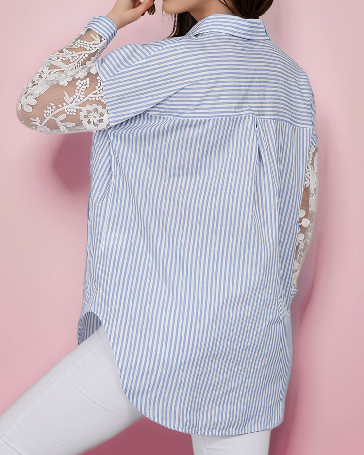 Royalfashion Ženska črtasta srajca s čipko