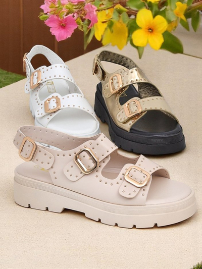 Royalfashion Sandalias de mujer con suela más gruesa y pedrería Rocky Chic