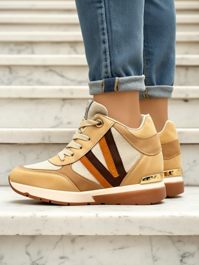 Sneakers Verona Rjave Iz Eko Usnja Z Visoko Peto