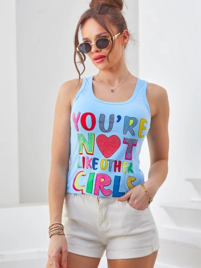 Royalfashion Ženska bombažna majica brez rokavov s trakovi in potiski