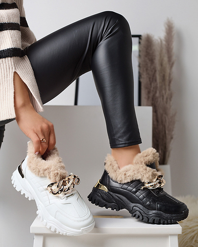 Royalfashion Sportowe czarne buty damskie z futerkiem Flixis