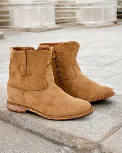 Royalfashion smeđe čizme do gležnja s kaubojskim stilom na pokrivenoj peti Patorias