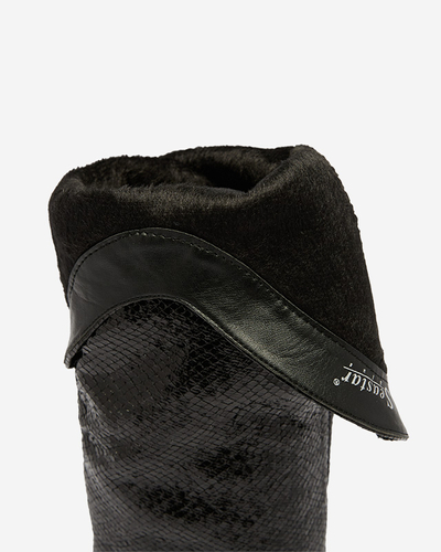 Royalfashion Czarne damskie kozaki na szpilce z tłoczeniem Elivea