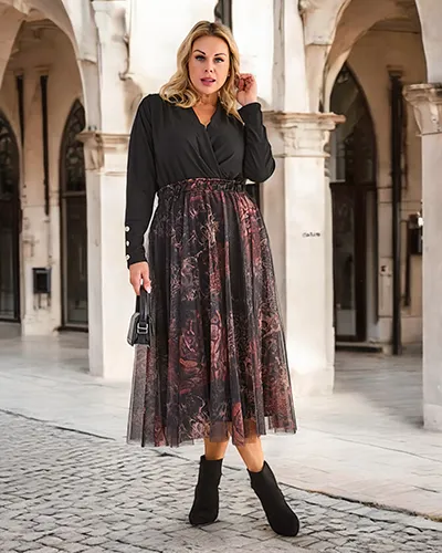 Royalfashion Ženski dvoslojni midi suknja