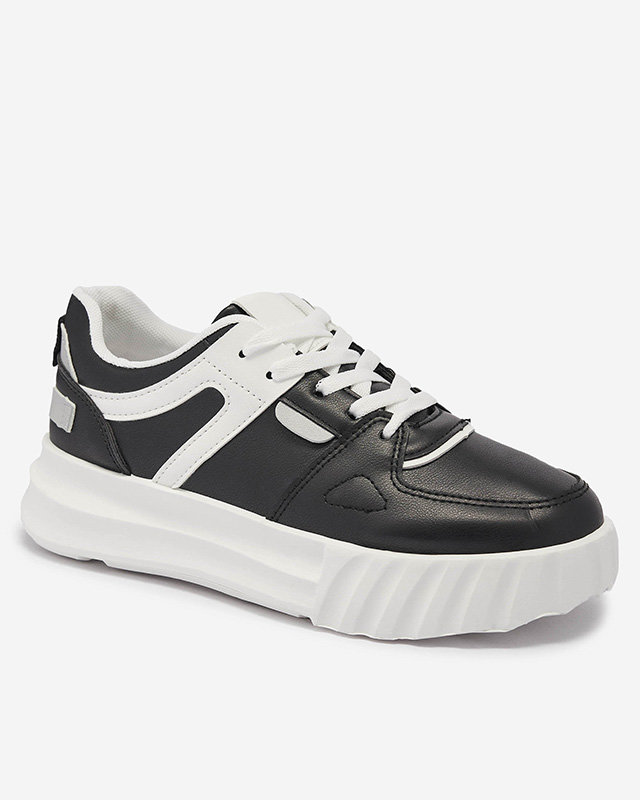 Royalfashion Eko-skórzane damskie czarne casualowe buty sportowe z białymi wstawkami Netiris