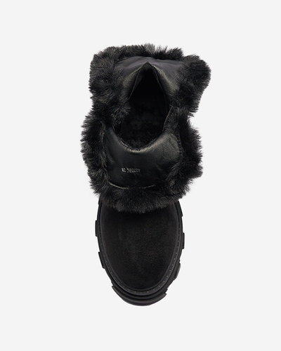 Royalfashion Czarne damskie eko-zamszowe botki z łańcuszkiem Videric