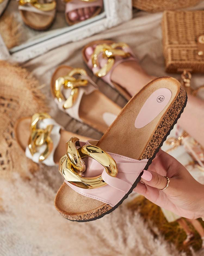 Royalfashion Różowe klapki damskie z ozdobą Sofig