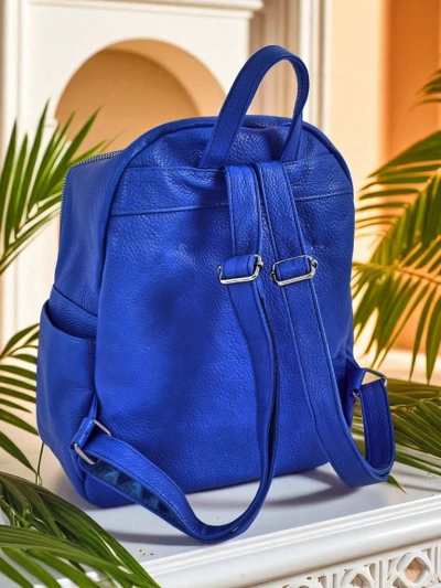 Ženski nahrbtnik Callisto Royal Blue — velik, moden iz eko usnja z zadrgo