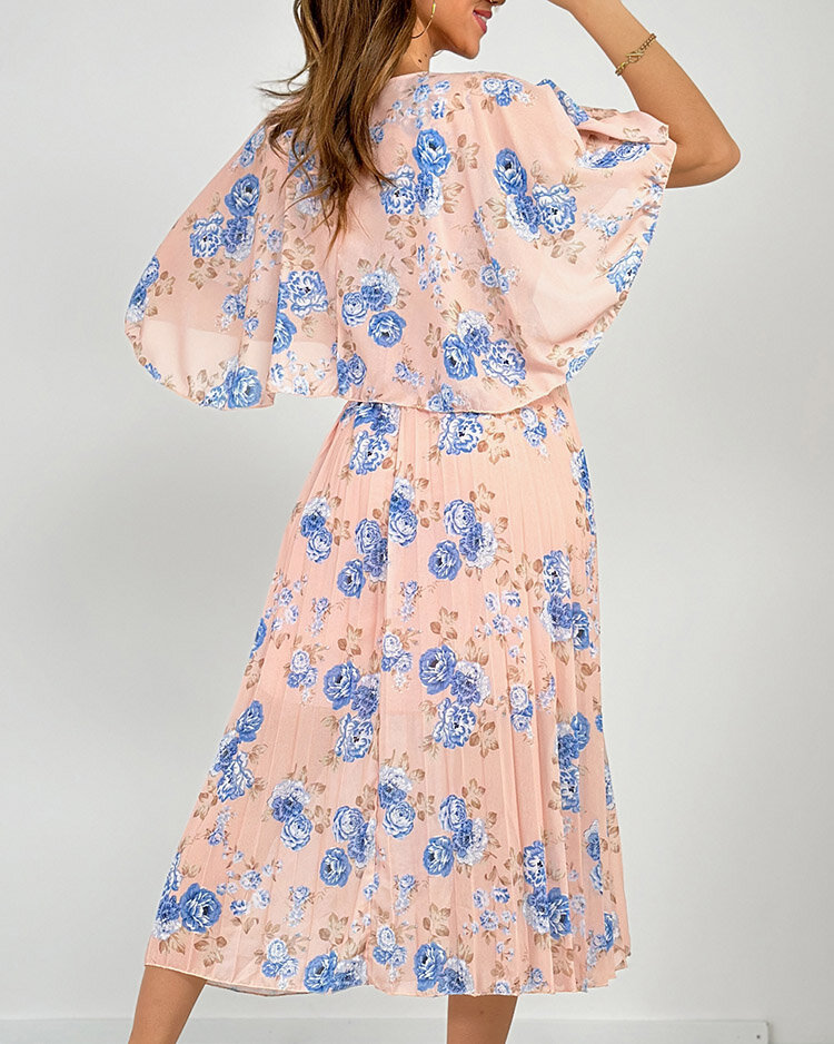 Royalfashion Ženska plisirana cvetlična midi obleka