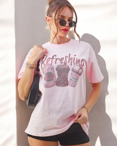 Royalfashion bombažna ženska majica z natiskanimi kamenčki