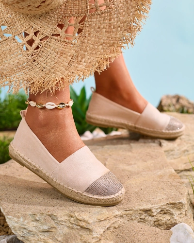 Royalfashion Beżowe damskie espadryle z cyrkoniami Iterica