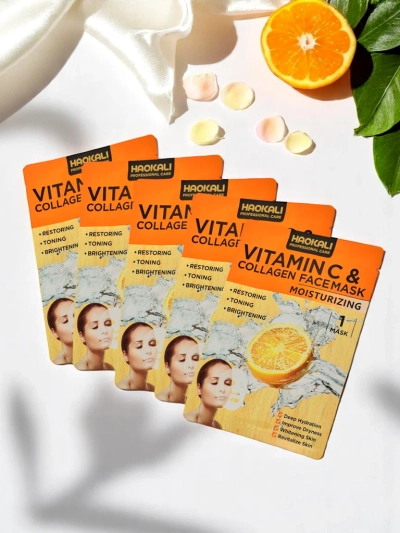 Haokali - Maska za obraz z vitaminom C in kolagenom - vlaži, razsvetljuje in tonira