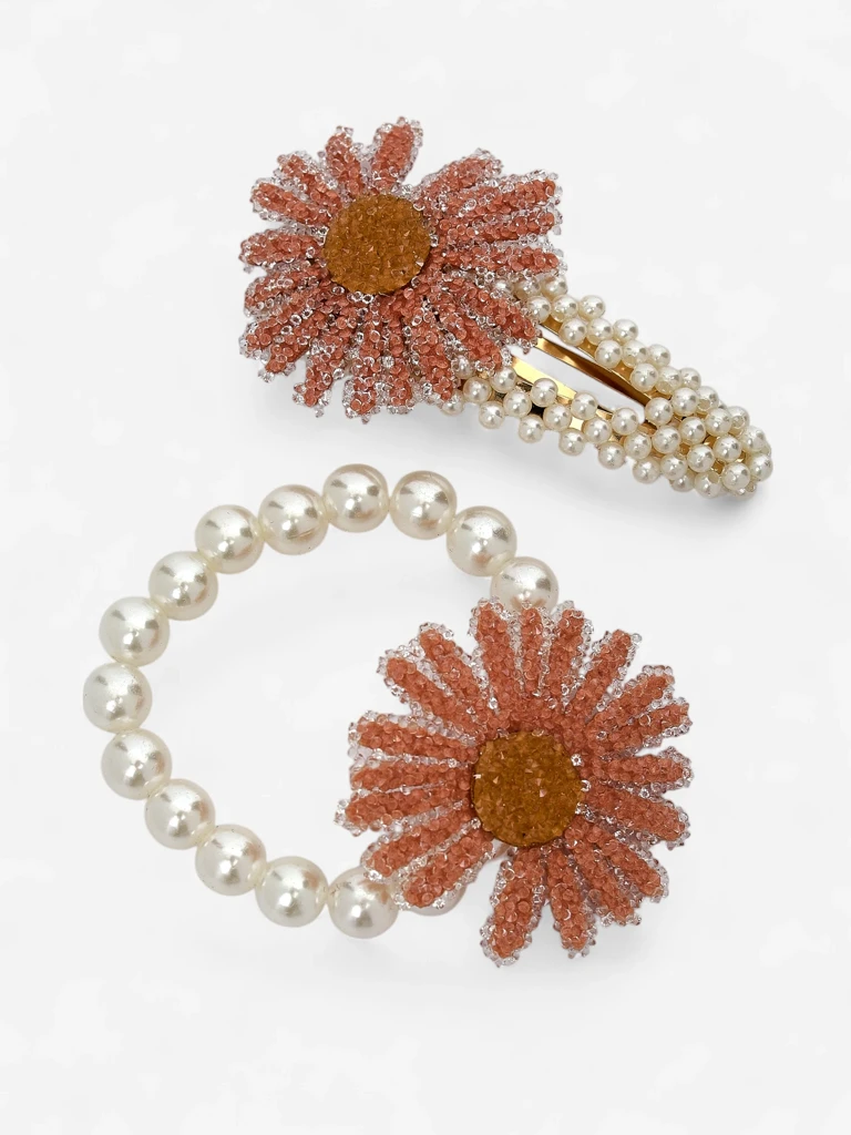 Royalfashion Set sponk in elastik za lase s cvetom Flora Perla