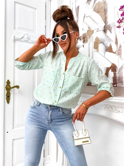 Royalfashion Ženska črtasta majica z limonami in V-izrezom