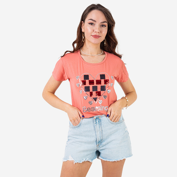 Royalfashion Koralowy damski t-shirt z printem