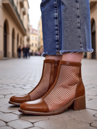Royalfashion Ženski perforirani gležnjači na nizki peti Rowices