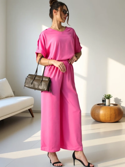 Royalfashion Ženski casual set s kratkimi rokavi in širokimi hlačami