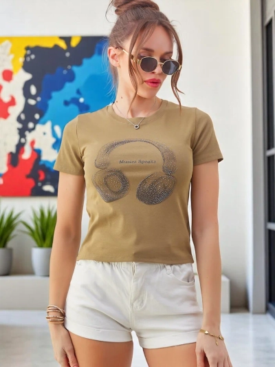 Royalfashion Ženska bombažna majica s tiskom Music Speaking
